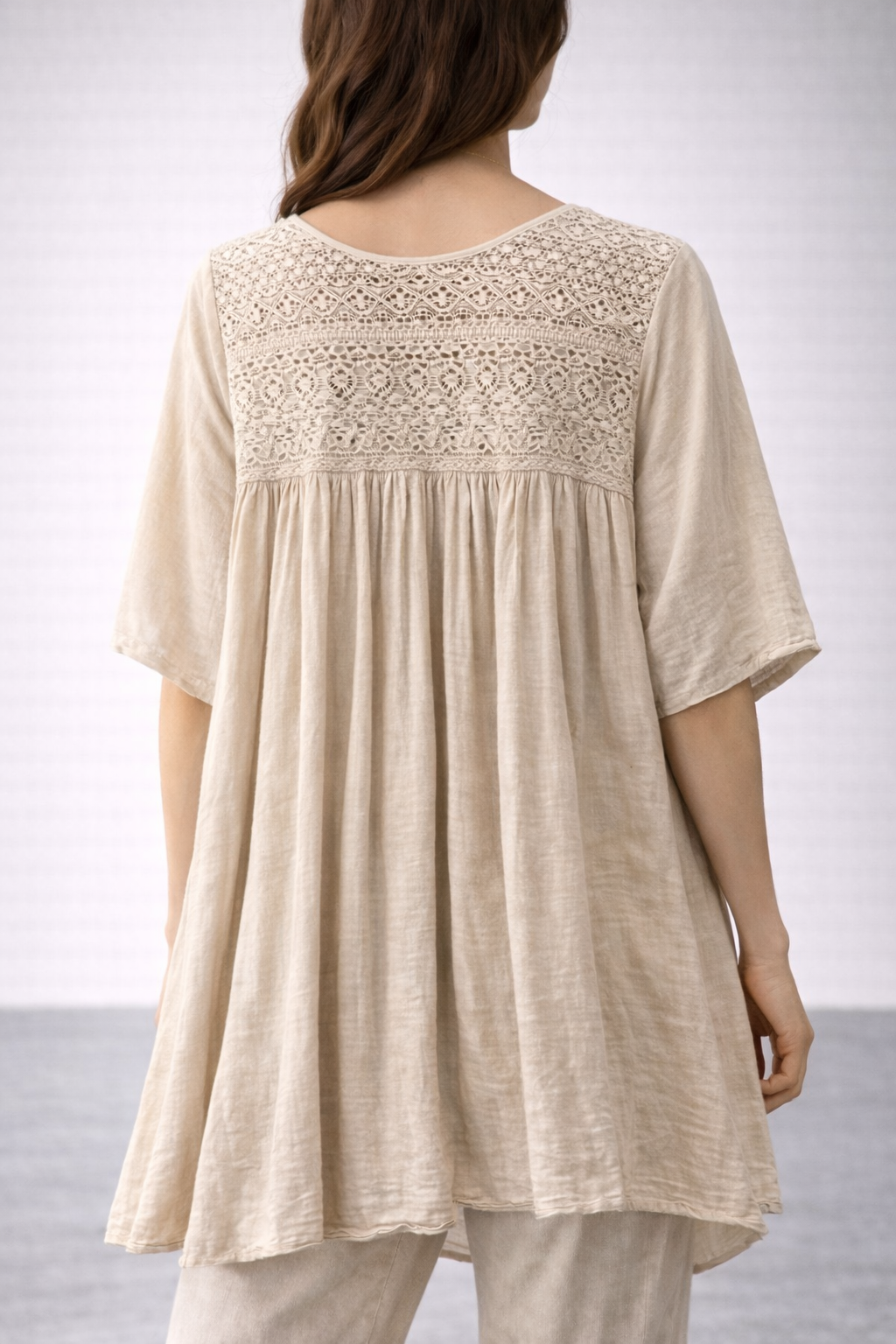 Tunika/kjole i 100 % bomuld – beige
