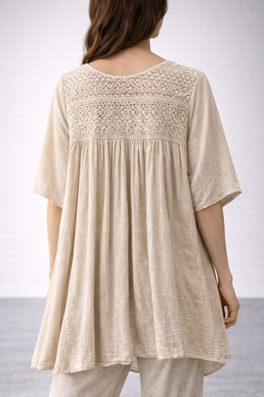 Tunika/kjole i 100 % bomuld – beige