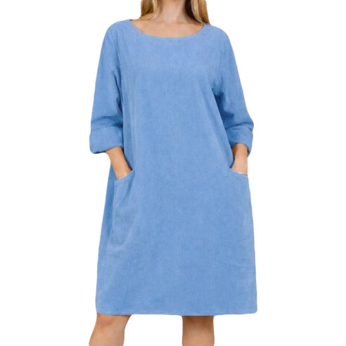 Skyblue kjole i babyfløjl – One size 36–44