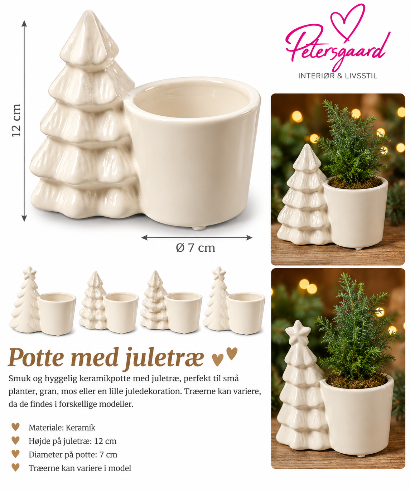 Sød keramikpotte med juletræ – 12 cm