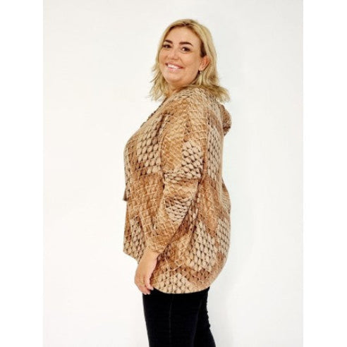 Skjortebluse i Camel – One Size (38–48)