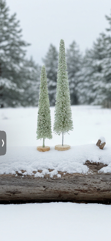 Slanke juletræer med glitter – Støvet grøn/champagne