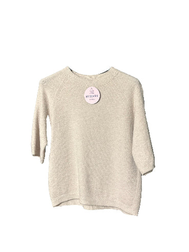 Beige blød strikbluse med 3/4 ærmer
