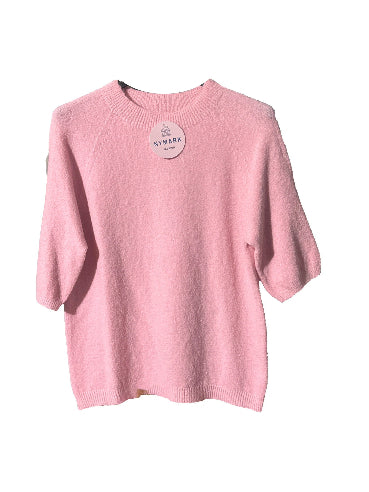 Rosa blød strikbluse med 3/4 ærmer