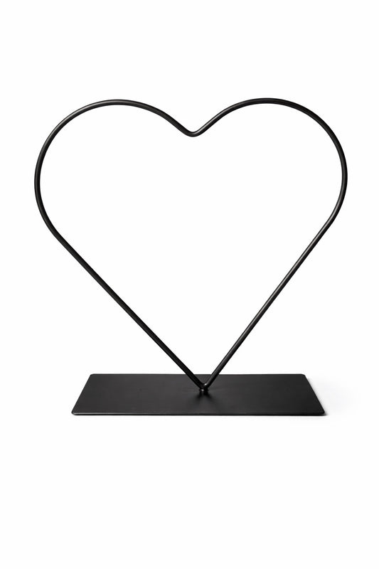 Sort metalhjerte på fod – 24 cm