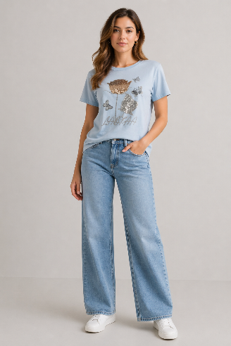 Lyseblå t-shirt med palietter ✨