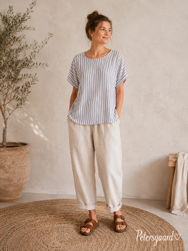 Bluse med Jeans farvet strib