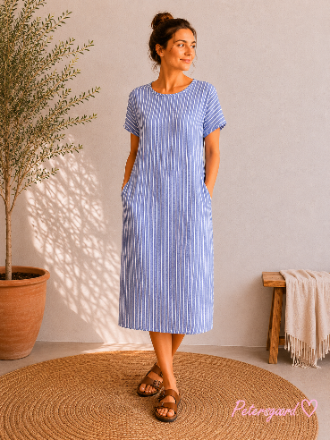 Kjole med strib i Blå - One size 38-48