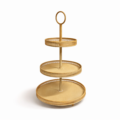 3-etagers fadstativ i antik guld – H70 cm