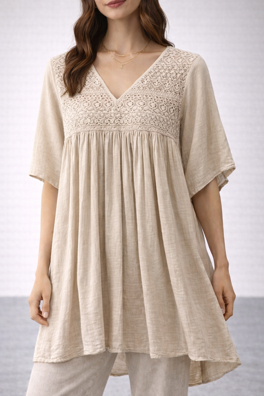Tunika/kjole i 100 % bomuld – beige