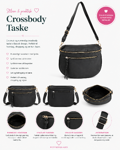 Crossbody taske – sort med gulddetaljer