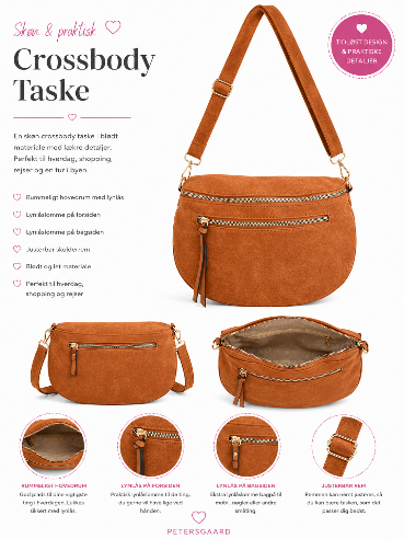 Crossbody taske – cognac med gulddetaljer