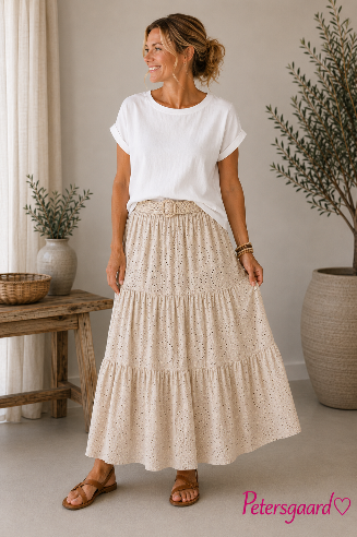 🤍 Broderie Anglaise Nederdel i Beige 🤍