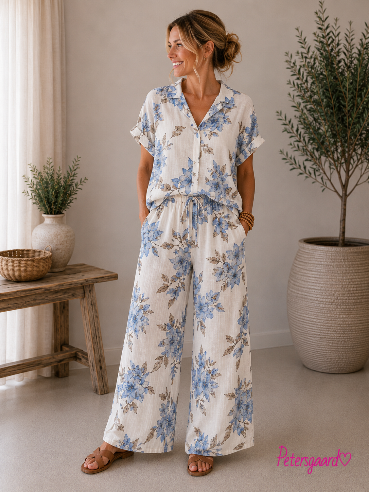 🌸 Luftige bukser med smukt lyseblå blomsterprint 🌸