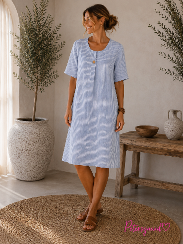 🤍 Skøn bomuldskjole i Skyblue med fine detaljer 🤍