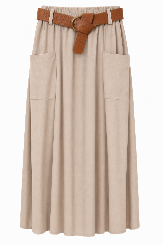 Taupe nederdel i babyfløjl – One Size 36–44