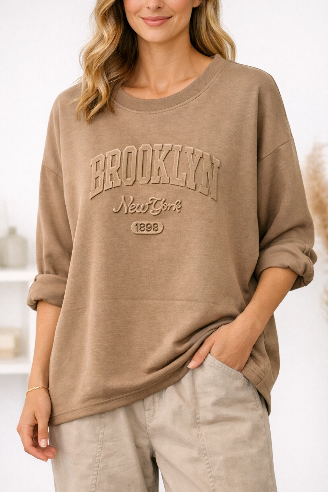 Taupe sweatshirt med Brooklyn print