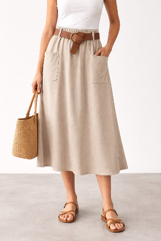 Taupe nederdel i babyfløjl – One Size 36–44