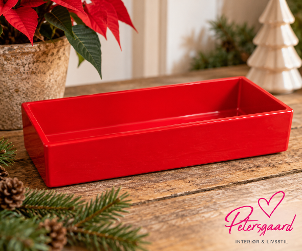 Rød dekorationsbakke i polyresin – 41 cm
