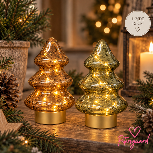 Smukke juletræer i glas med LED lys – 15 cm