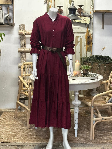 Kjole med bælte  - One size 36-42 - Bordeaux