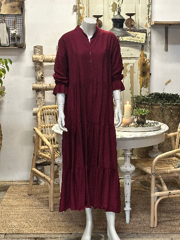 Kjole med bælte  - One size 36-42 - Bordeaux