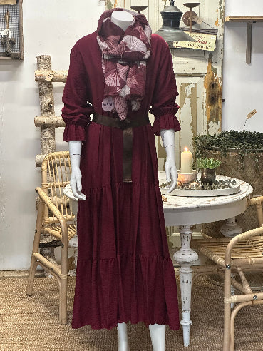 Kjole med bælte  - One size 36-42 - Bordeaux