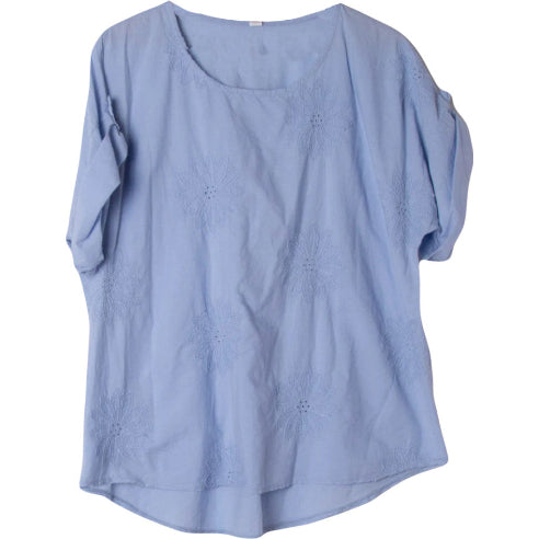 Bluse med broderi - Lyseblå