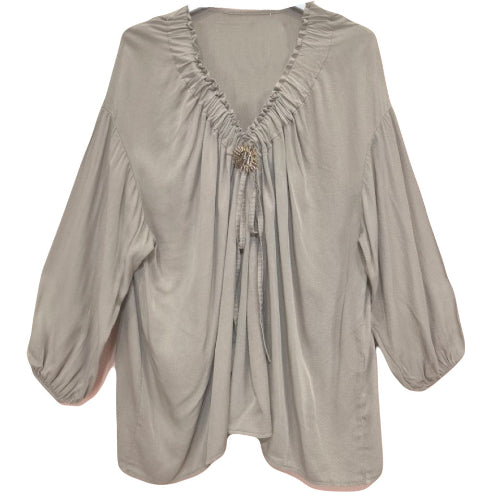 Bluse med Broche - Taupe - One Size 36-42