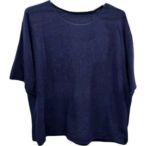 Viskose strik Marine blå 3/4 Ærme - One Size 38-48