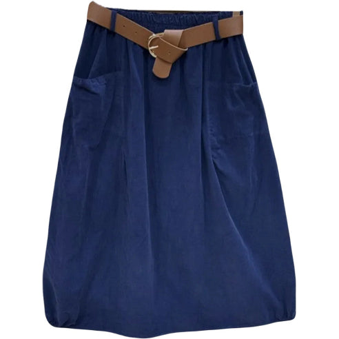 Marine Blå nederdel i babyfløjl – One Size 36–44