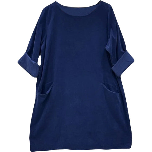 Marine blå kjole i babyfløjl – One size 36–44