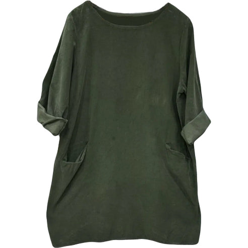 Khaki kjole i babyfløjl – One size 36–44
