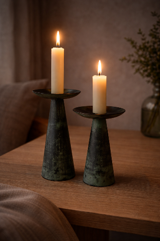 Lysestager i zink – irgrøn finish