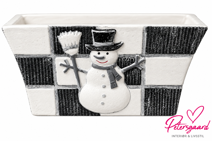 Hyggelig julepotte med snemand – 23 cm