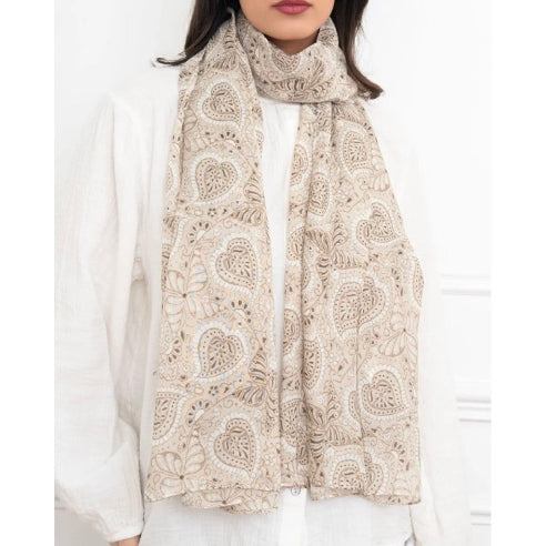 Beige tørklæde med dekorativt paisleyprint