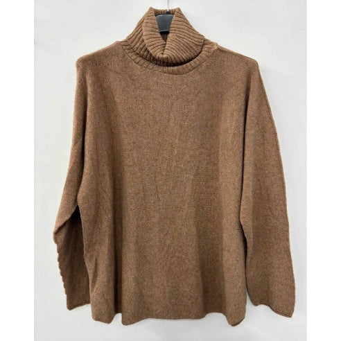 Camel farvet Blød viskosestrik med rullekrave - One Size 40-50