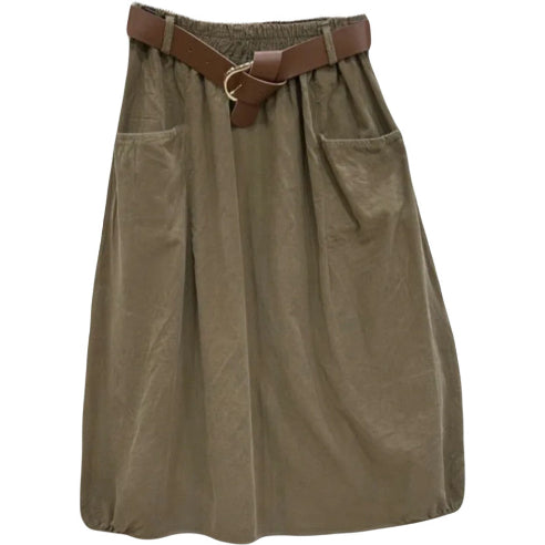 Camel nederdel i babyfløjl – One Size 36–44