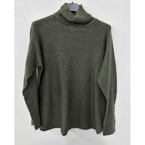 Khaki Blød viskosestrik med rullekrave - One Size 40-50