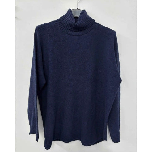 Marine Blå Blød viskosestrik med rullekrave - One Size 40-50