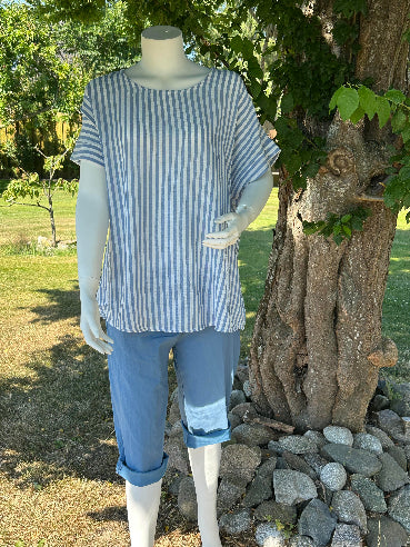 Bluse med Jeans farvet strib
