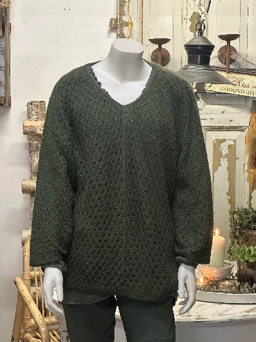 Strik med hulmønster - Khaki- One Size 36-44