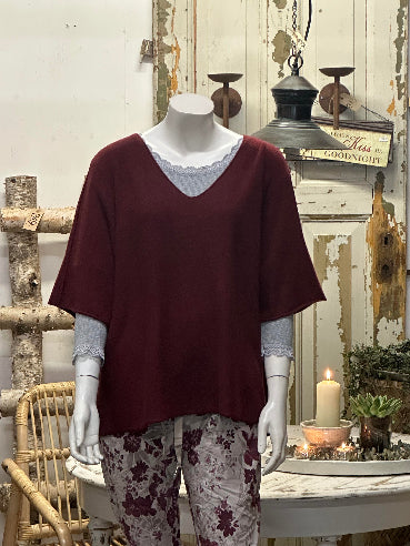 Viskose strik Bordeaux 3/4 Ærme - One Size 38-48