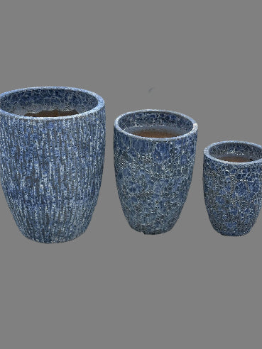 Blå frostsikre krukker